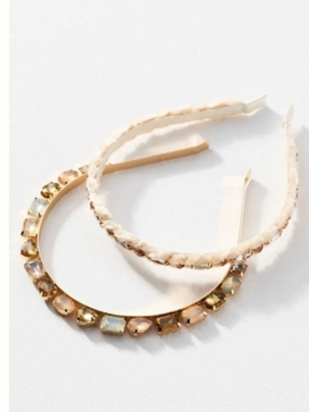 Anthropologie Gold Gemstone and Cream Braided Crown Headband Set